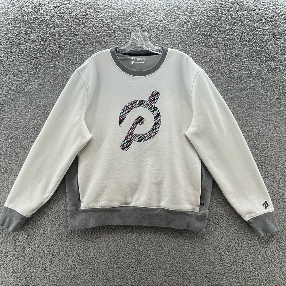Four Laps Peloton Sweatshirt White Gray‎ Heavyweight Logo
